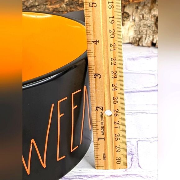 Rae Dunn HOWLOWEEN Extra Large 8" Black/Orange Ceramic Pet Bowl Dog Food Dish - Picture 5 of 5